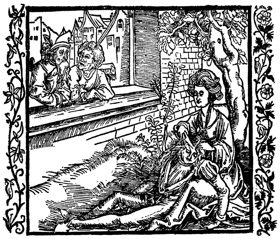 Альбрехт Дюрер. Иллюстрация к книге "Рыцарь де ля Тур". Далила остригает волосы Самсона.