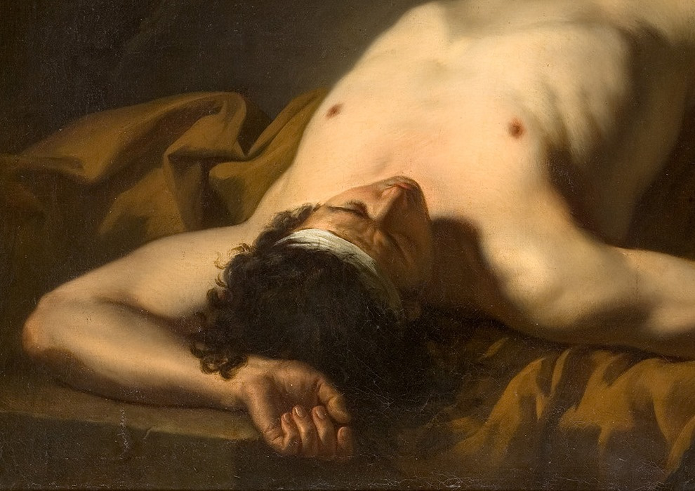 Жак-Луи Давид. Лежащий обнаженный. Эскиз для изображения тела Гектора, фрагмент