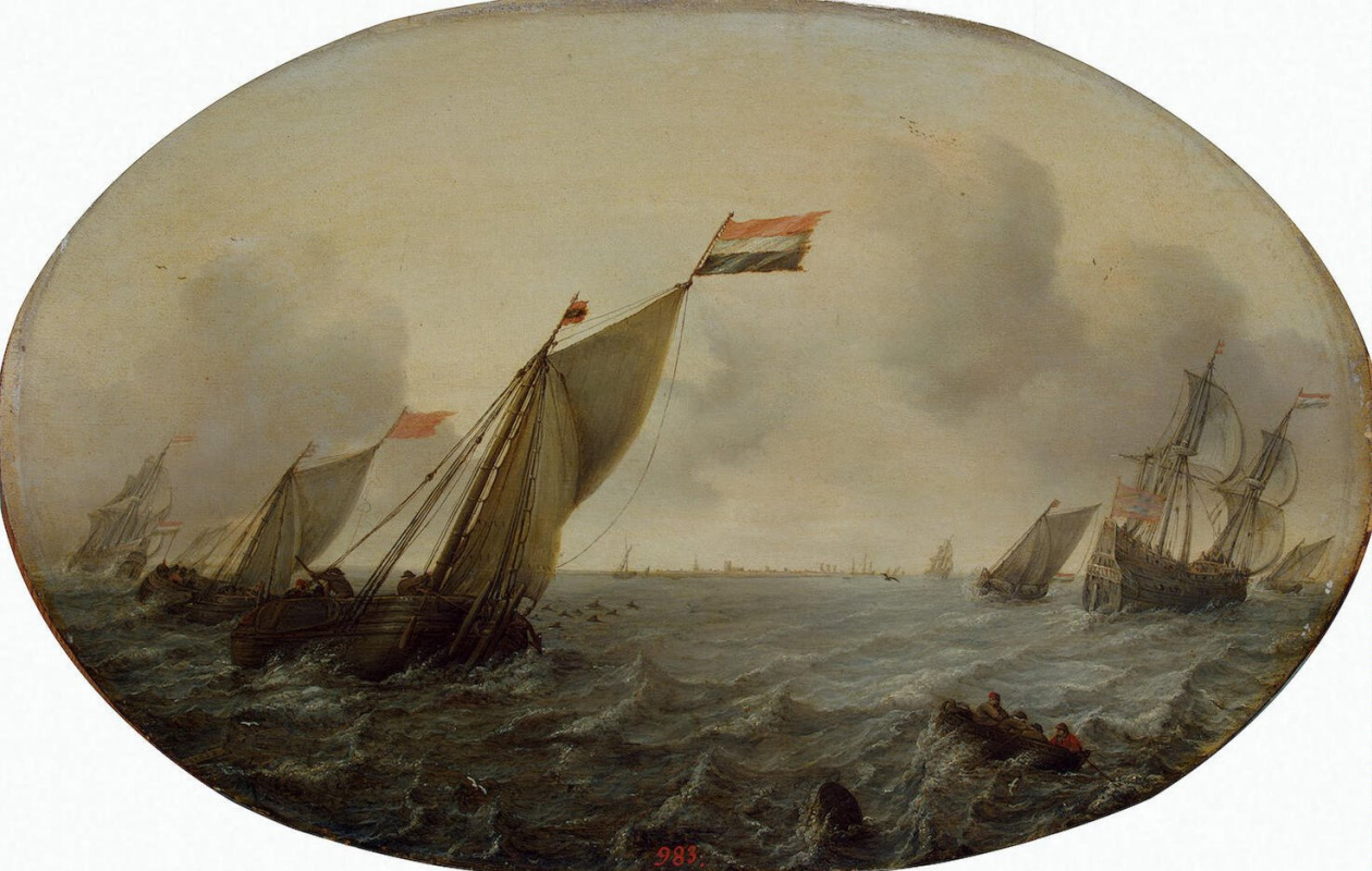 Симон де Влигер. Корабли в ветреную погоду