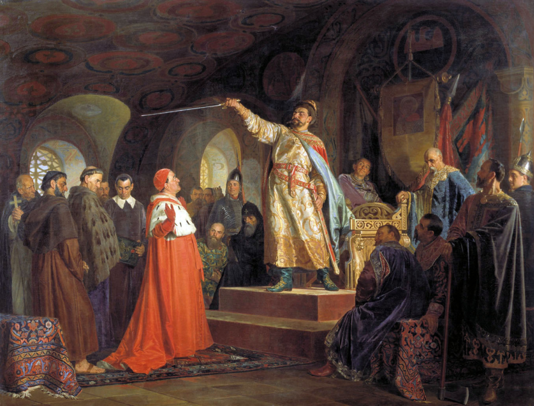 Николай Васильевич Неврев. Роман Галицкий принимает послов папы Иннокентия III. 1875