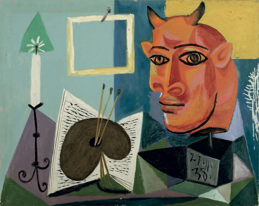 Пабло Пикассо. Натюрморт со свечой, палитрой и красной головой Минотавра