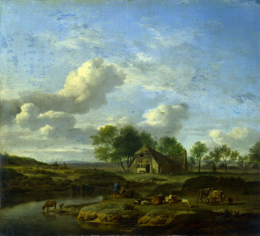 Адриан ван де Вельде. Пейзаж с фермой на поток