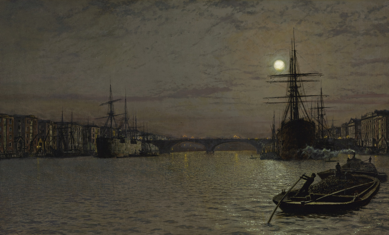 Джон Эткинсон Гримшоу. Лондонский мост и гавань ночью