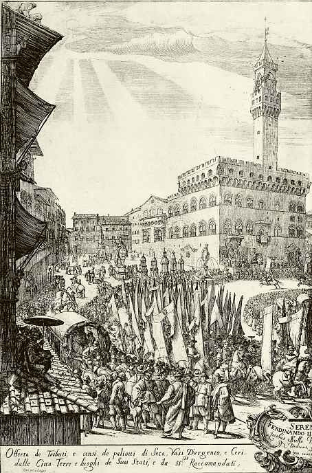 Жак Стелла. Торжественная процессия с приношением дани Фердинанду II, великому герцогу Тосканскому, фрагмент