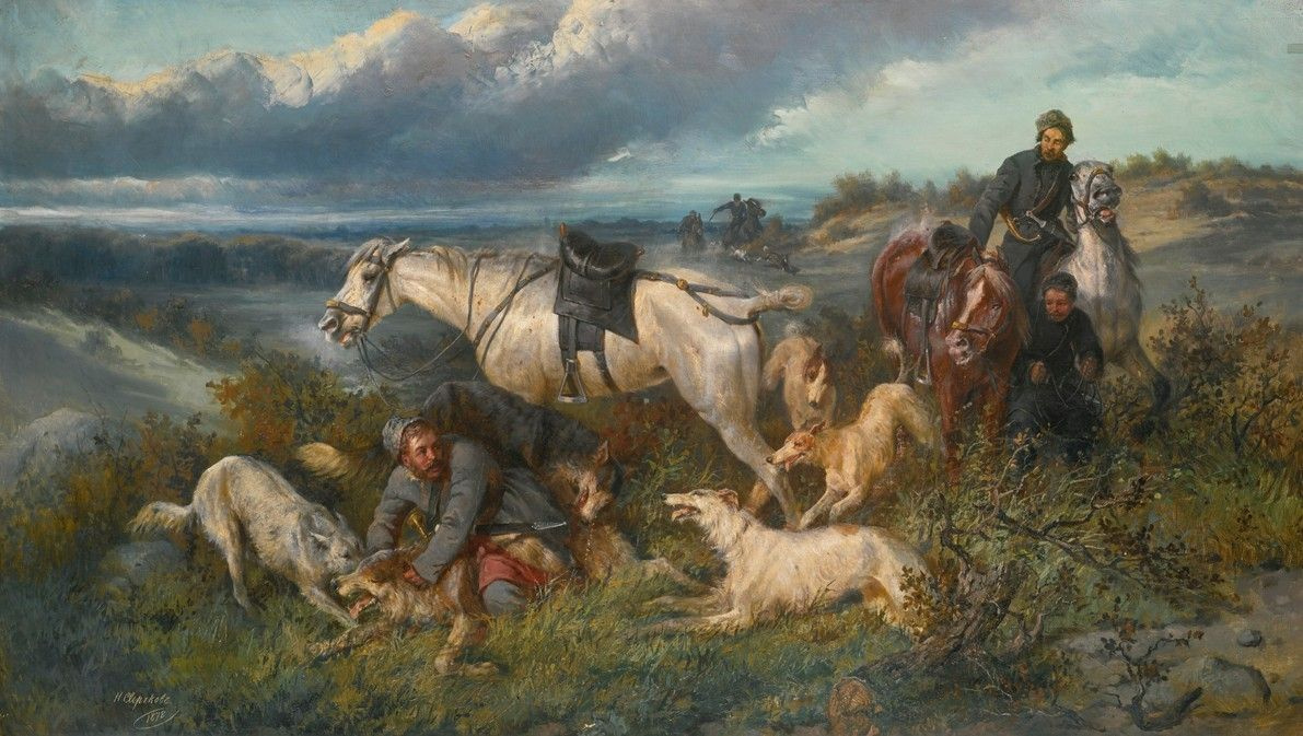 Николай Егорович Сверчков. Волчья охота.1878