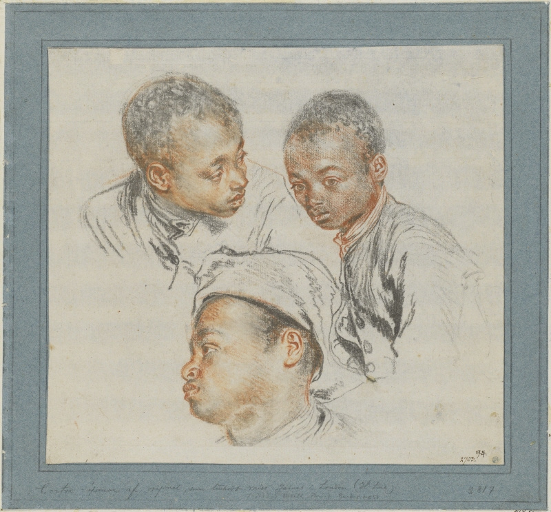 Антуан Ватто. Три эскиза головы чёрного мальчика