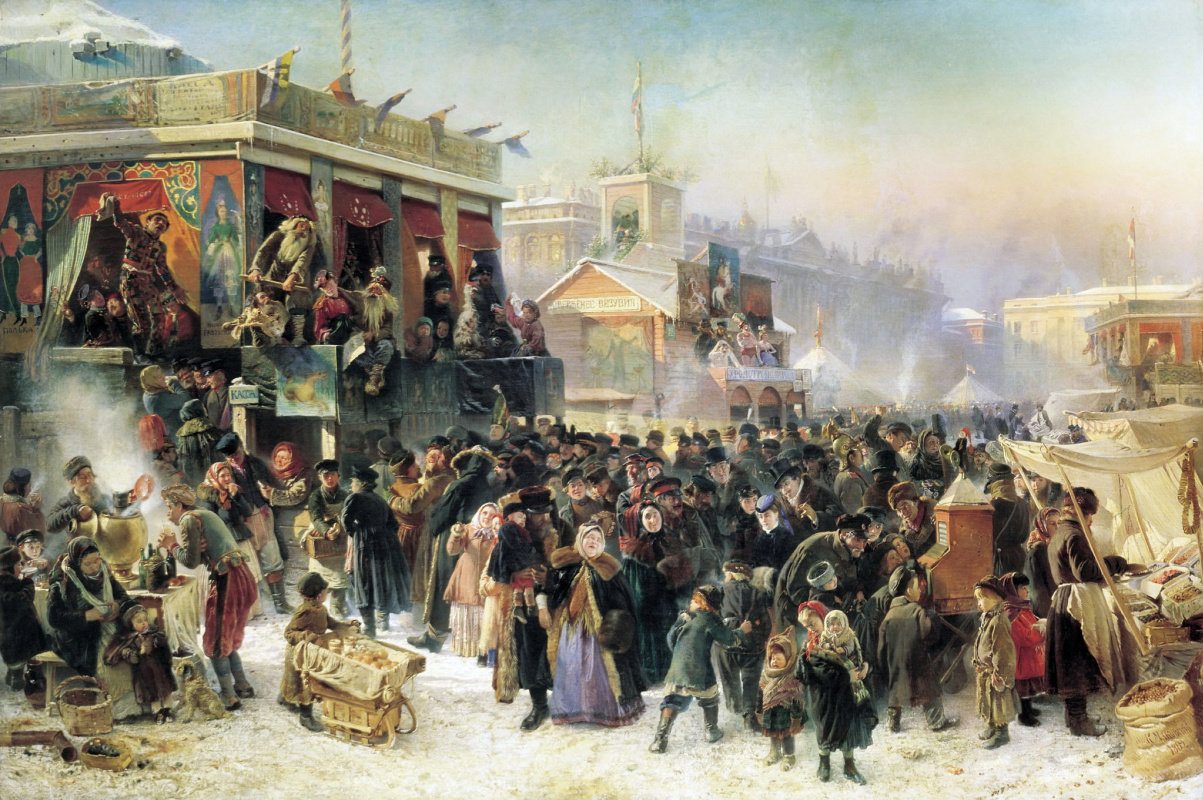 Konstantin Makovsky. Festivities during carnival at the Admiralty square in St. Petersburg