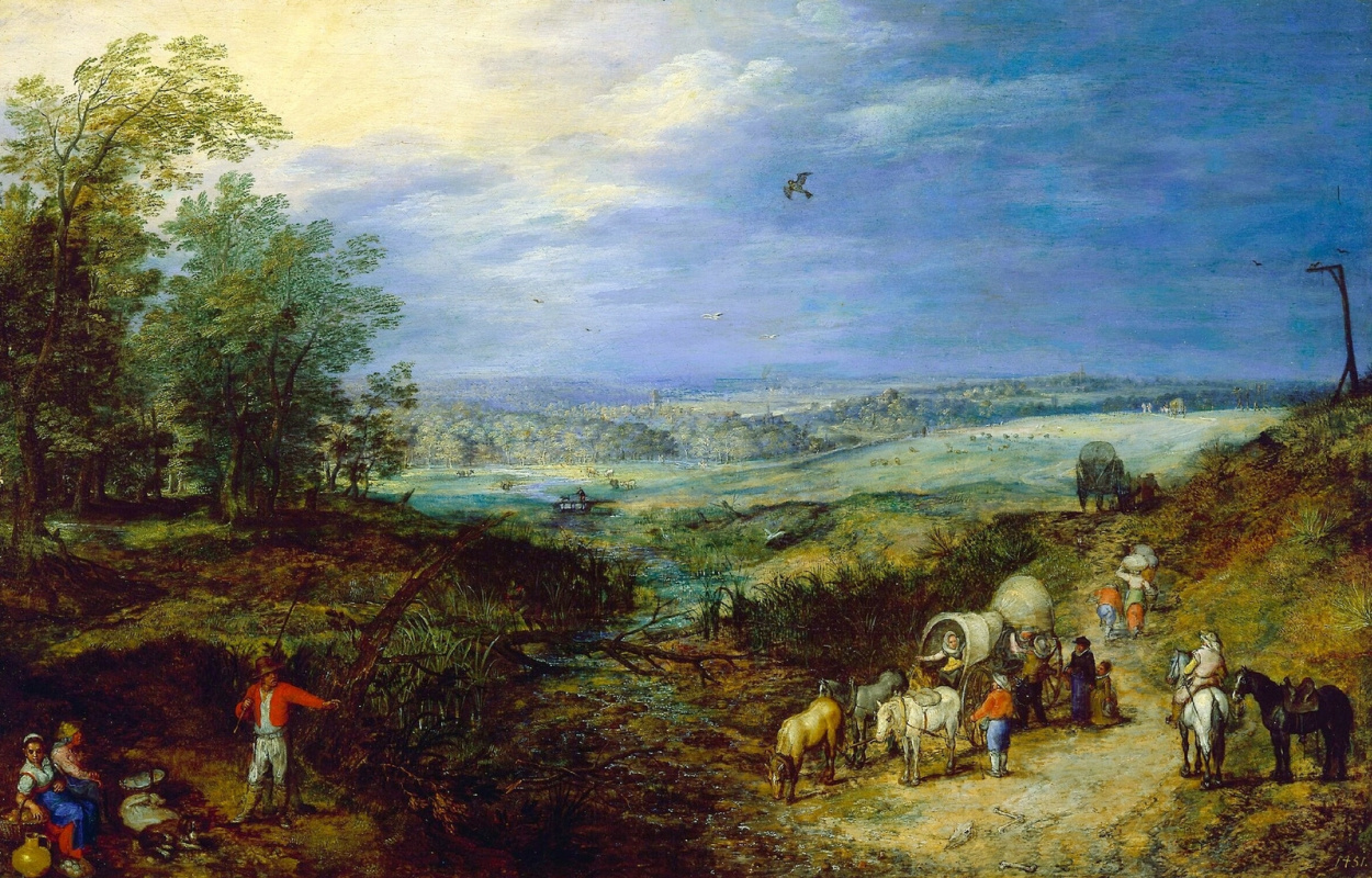 Ян Брейгель Старший. Пейзаж с крестьянами.  Около 1604