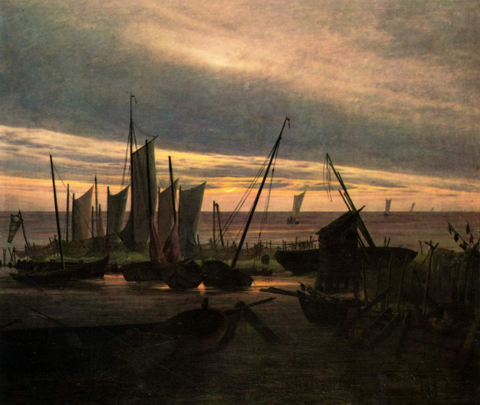 Каспар Давид Фридрих. Корабли в вечерней гавани