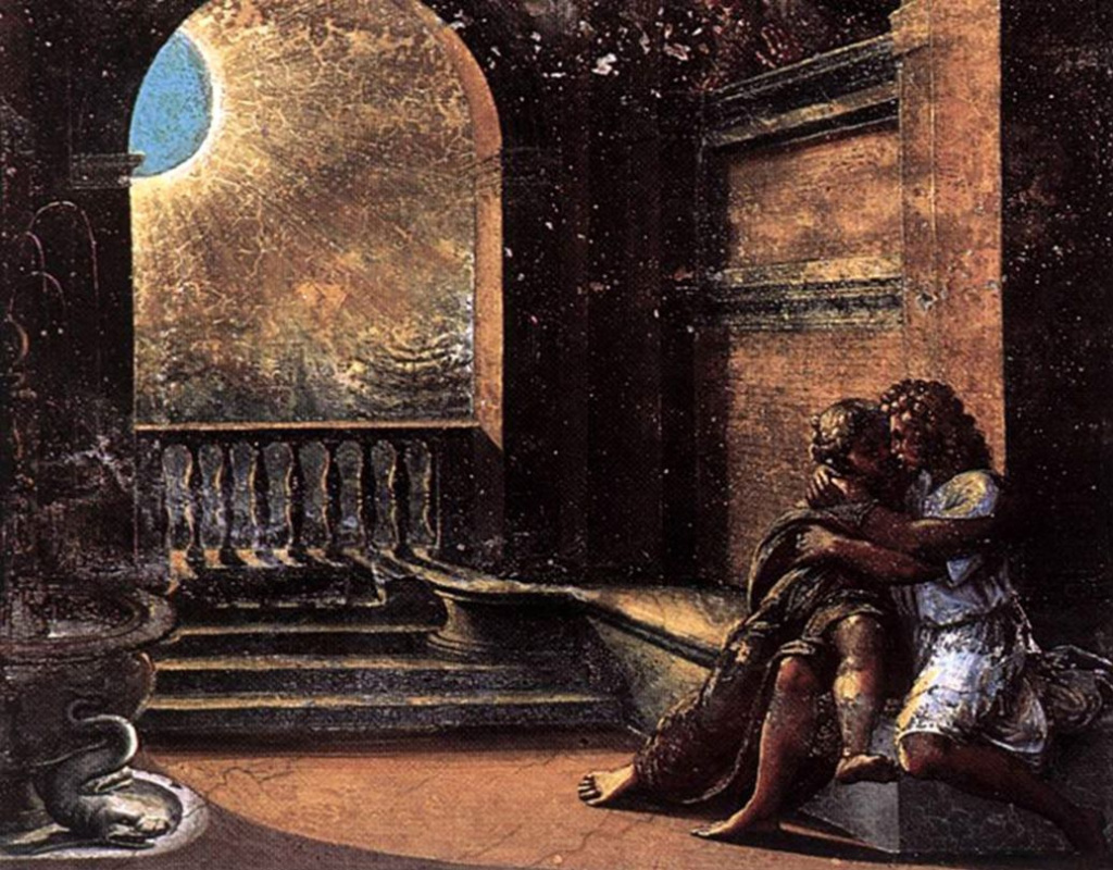 Рафаэль Санти. Исаак и Ребекка скрываются от Авимелеха. Фреска лоджии Рафаэля дворца понтифика в Ватикане