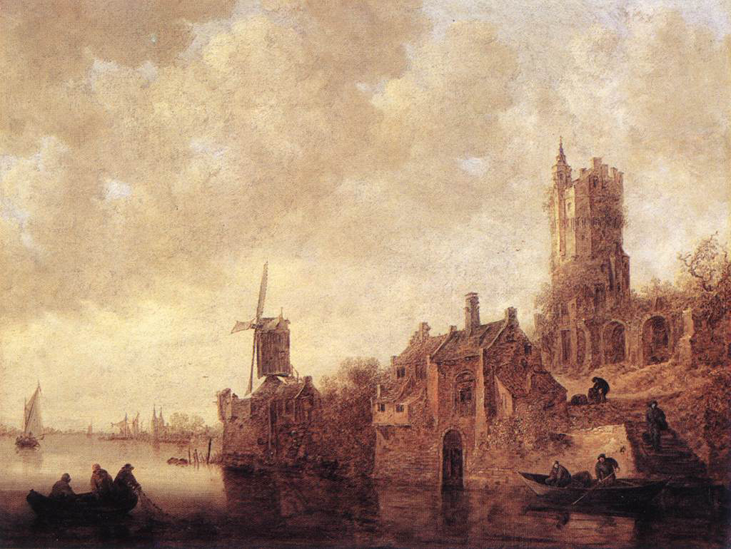 Ян ван Гойен. Речной пейзаж с ветряной мельницей и развалинами замка