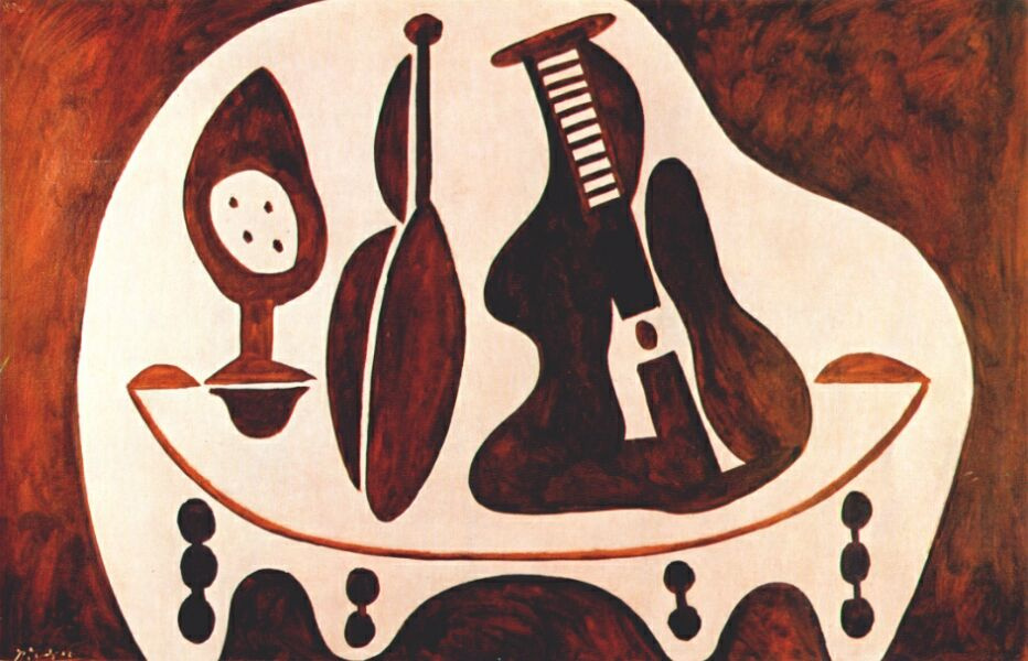 Пабло Пикассо. Фрукты, бутылка и гитара