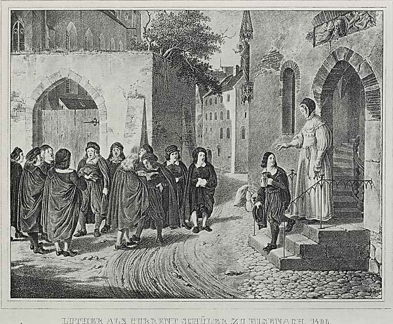 Адольф фон Менцель. Иллюстрации к книге "Жизнь Лютера", Лютер - студент в Айзенахе в 1498