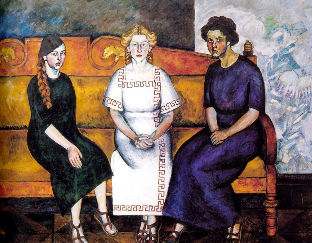 Илья Иванович Машков. Три сестры на диване. Портрет Н., Л. и Е. Самойловых