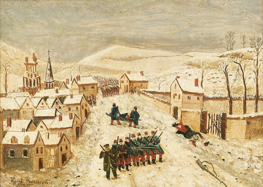 Анри Руссо. Зимний пейзаж с военной сценой