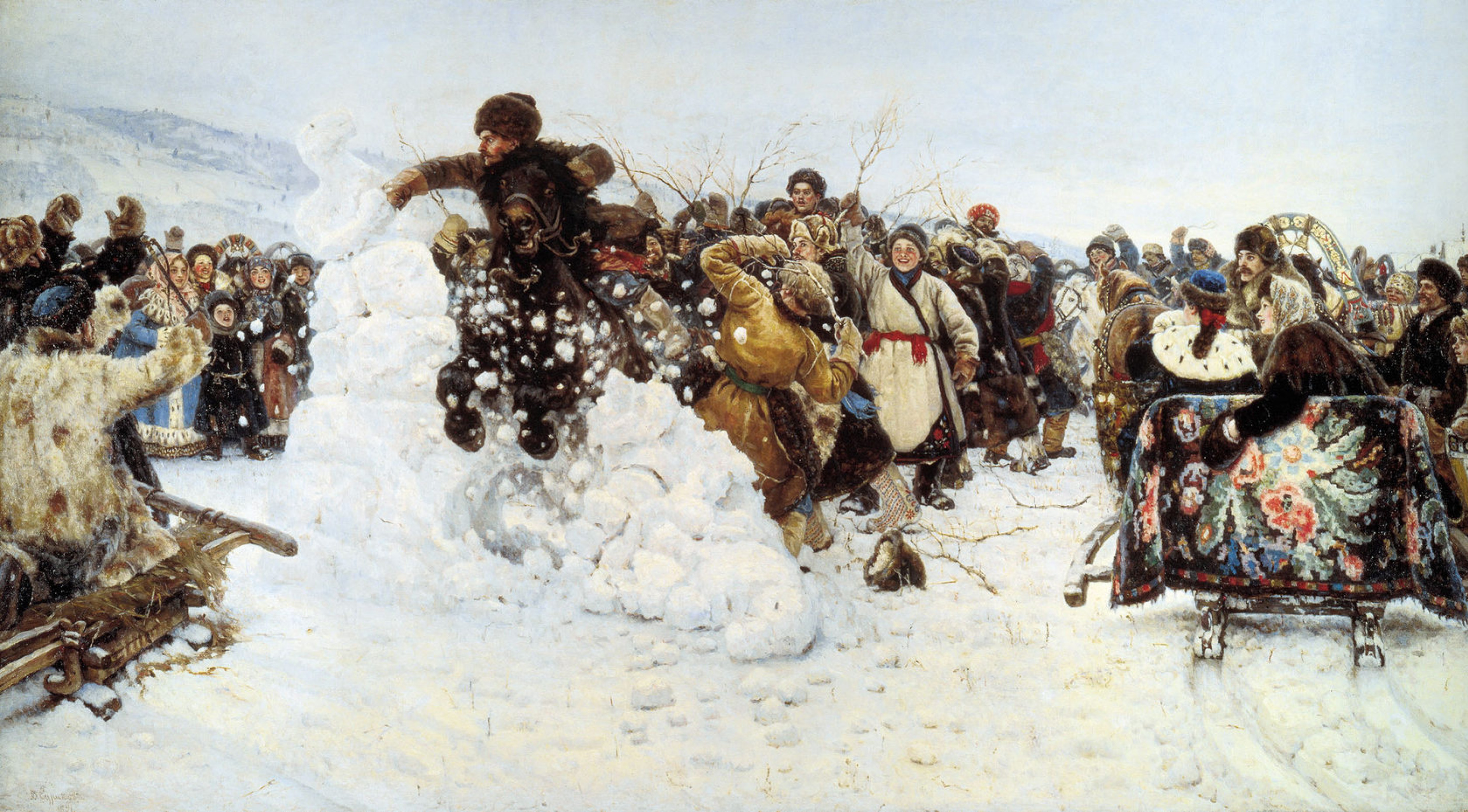 Василий Иванович Суриков - Взятие снежного городка, 1891, 282×156 см:  Описание произведения | Артхив