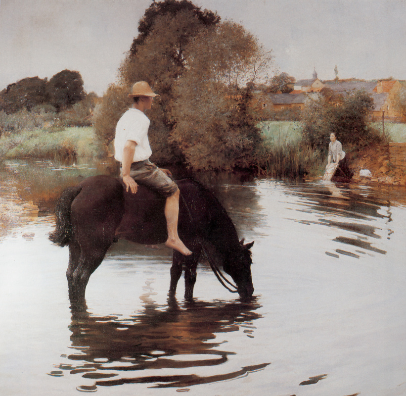 Жюль-Алексис Мунье. Молодой фермер поит лошадь