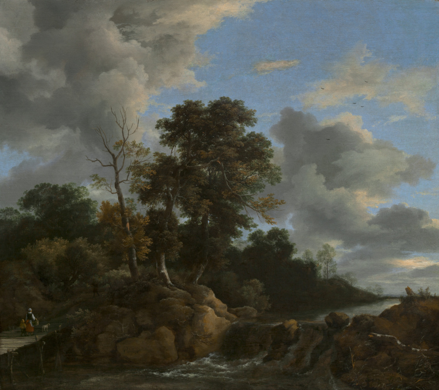 Якоб Исаакс ван Рейсдал. Лесной пейзаж с мостом у водопада