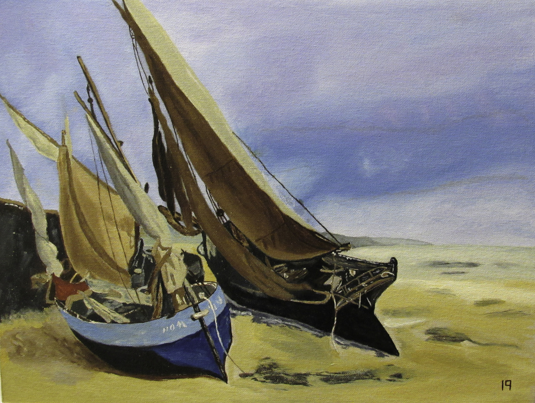 Арташес Бадалян. Курбе. Рыбацкие лодки на берегу в Довиле – х-оргалит-м – 30х40