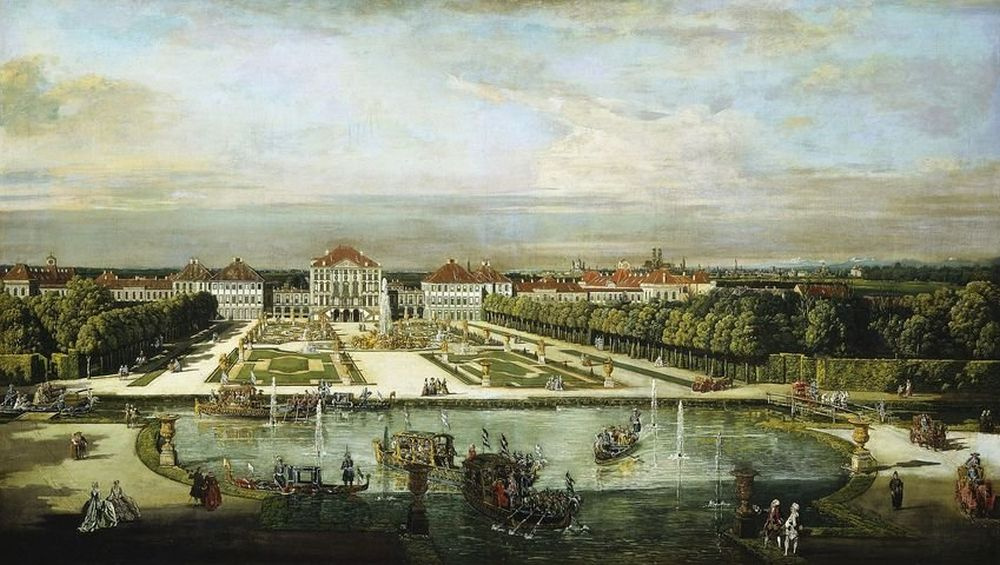 Западный вид на дворец Нимфенбург в Мюнхене