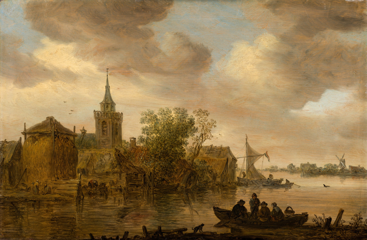 Ян ван Гойен. Вид на реку с церковью и фермами