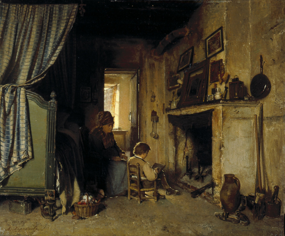 Алексей Алексеевич Харламов. Бабушка с внучком. 1869
