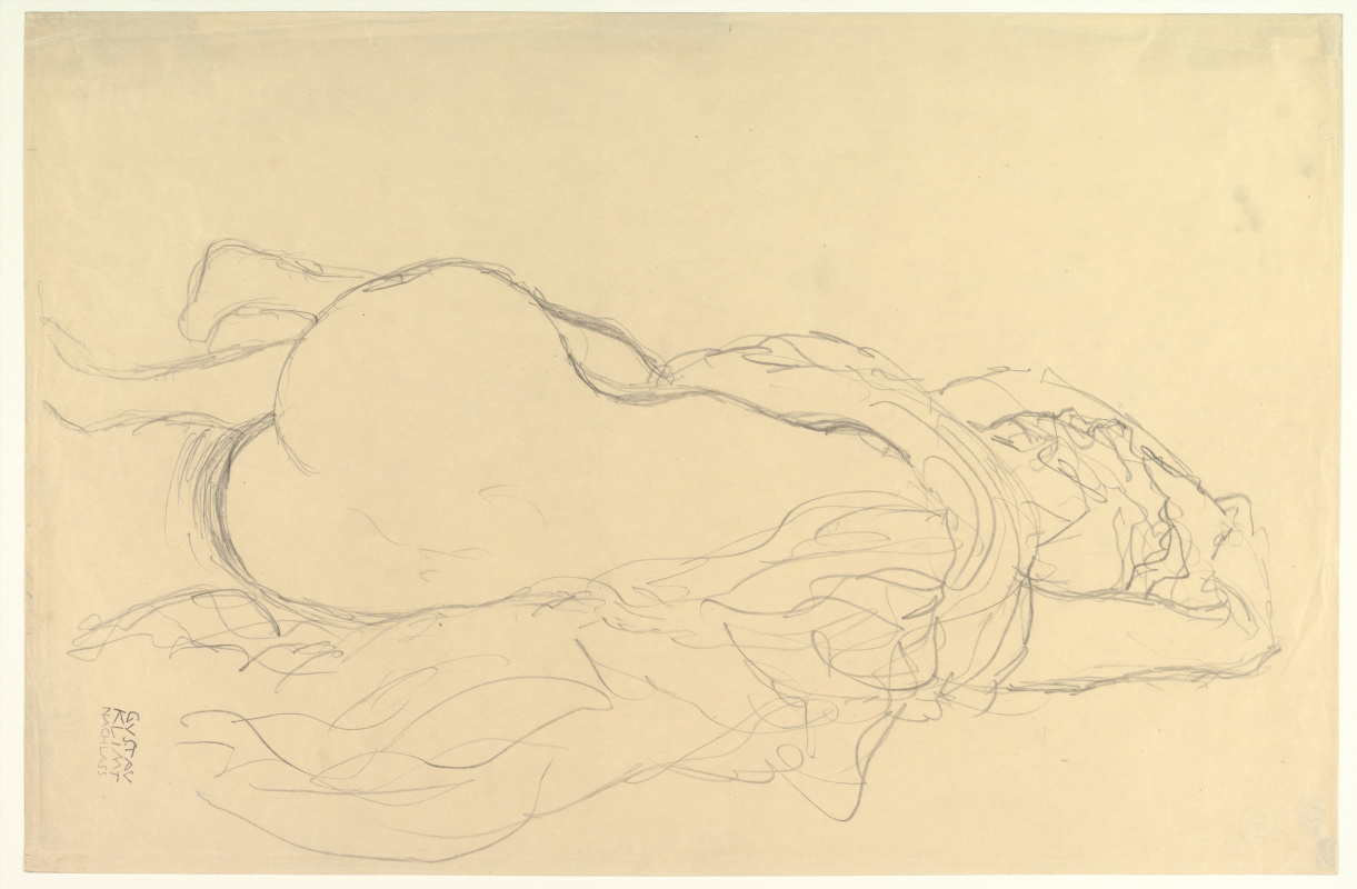 Густав Климт. Лежащая обнажённая с драпировкой, вид сзади