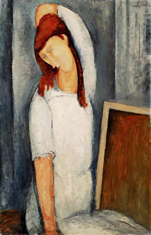 Амедео Модильяни. Портрет Жанны Эбютерн, поправляющей левой рукой распущенные волосы