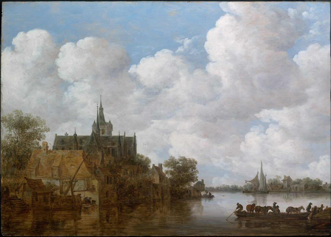 Ян ван Гойен. Речной пейзаж с паромом и церковью