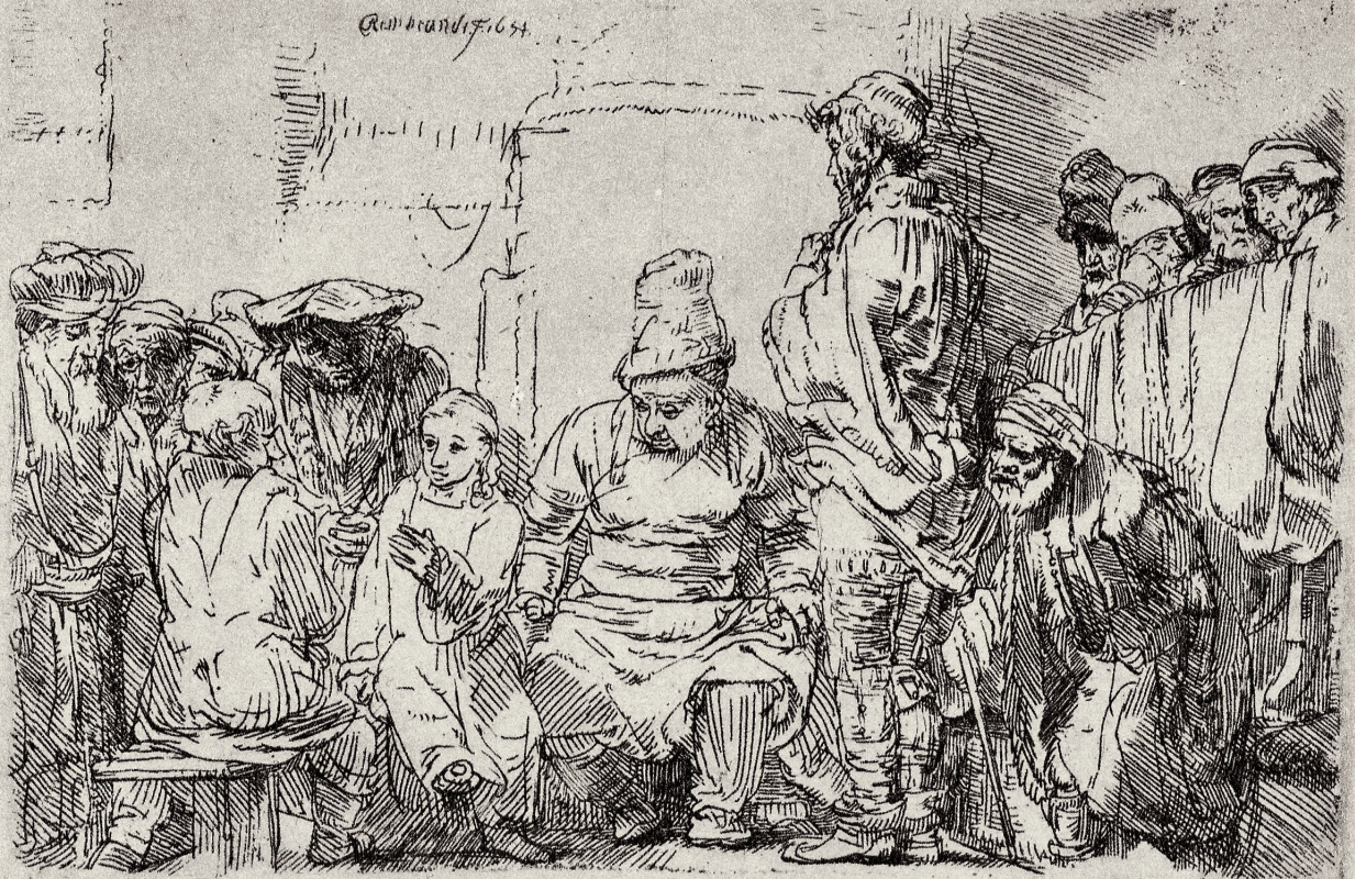 Рембрандт Харменс ван Рейн. Сидящий мальчик Иисус и книжники