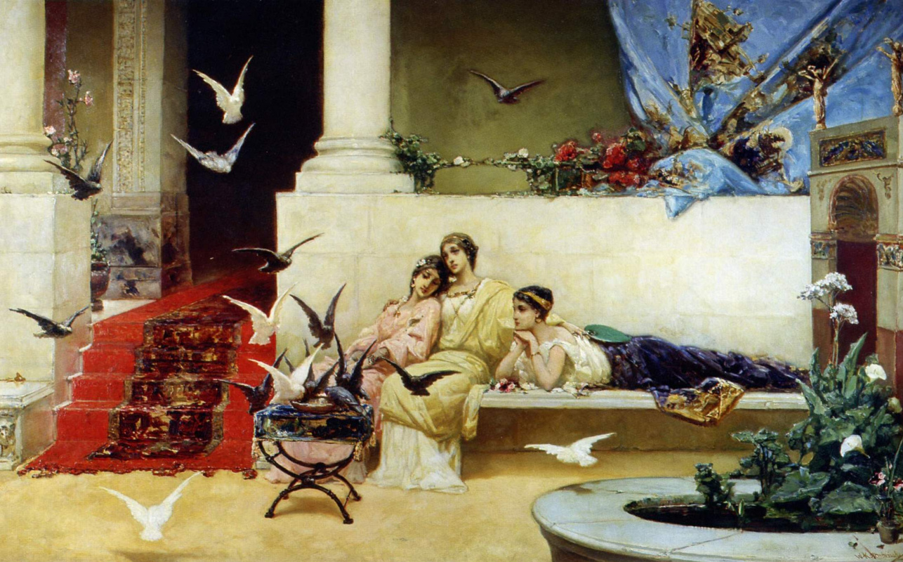 Вильгельм Александрович Котарбинский. Кормление голубей (вариант-повтор картины из дворца Александра III)