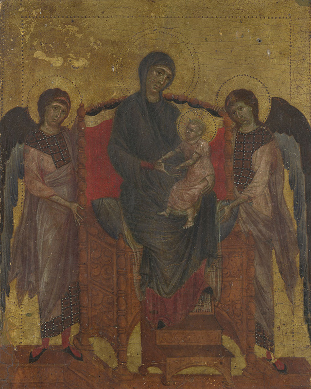 Chimabue (Chenny Di Pepo). Mother of God with a baby and two angels 1280, 25.6×20.8 cm