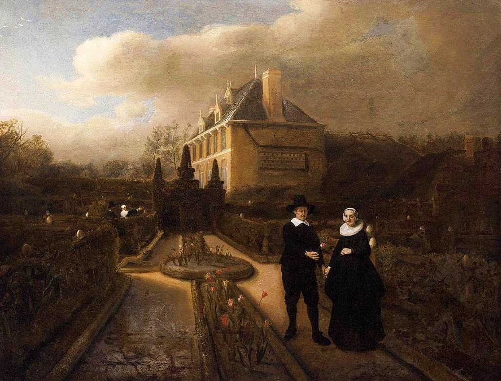 Самюэл ван Хогстратен. Портрет Йохана Корнелиса Видгебума и его жены Анникен в саду их дома
