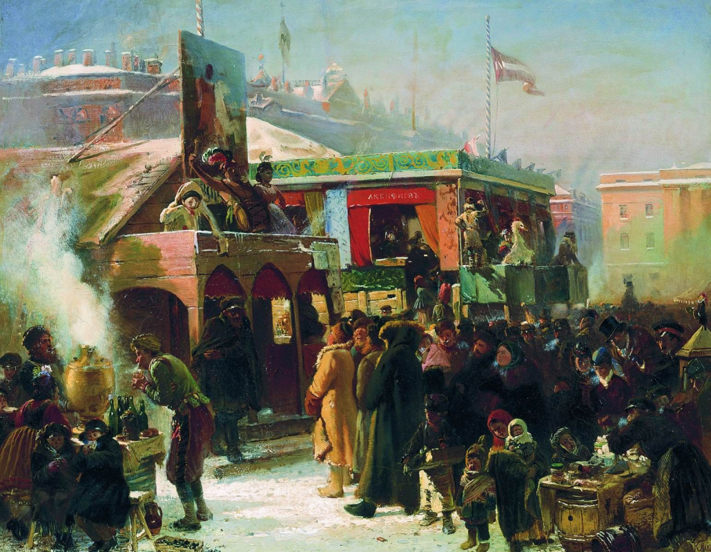 Konstantin Makovsky. Festivities during carnival at the Admiralty square in St. Petersburg. Sketch