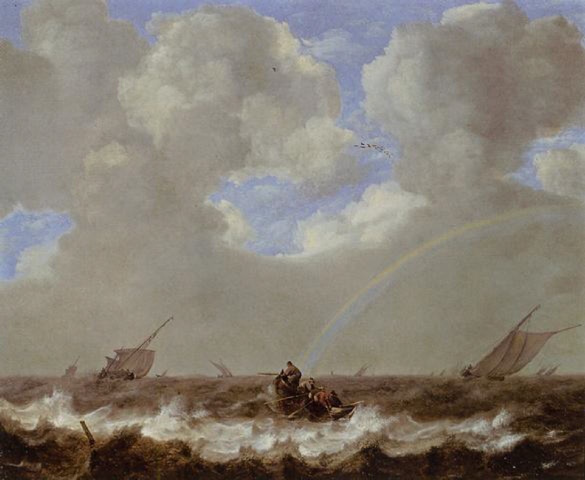 Ян Порселлис. Морской пейзаж с рыбаками и радугой