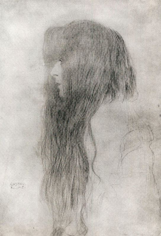 Густав Климт. Профиль девушки с длинными волосами