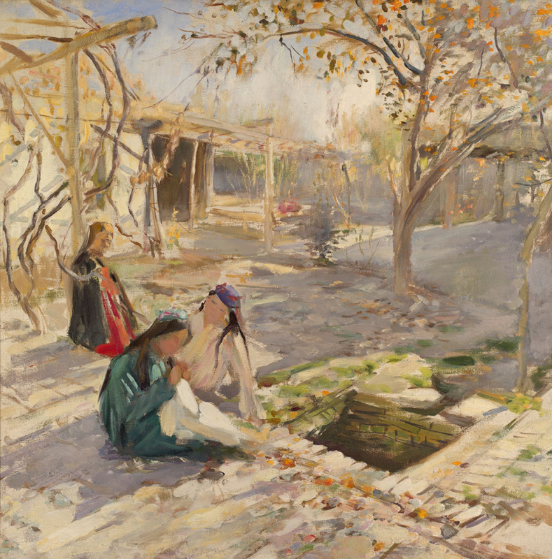 Павел Петрович Беньков. Девочки, играющие во дворе. Самарканд