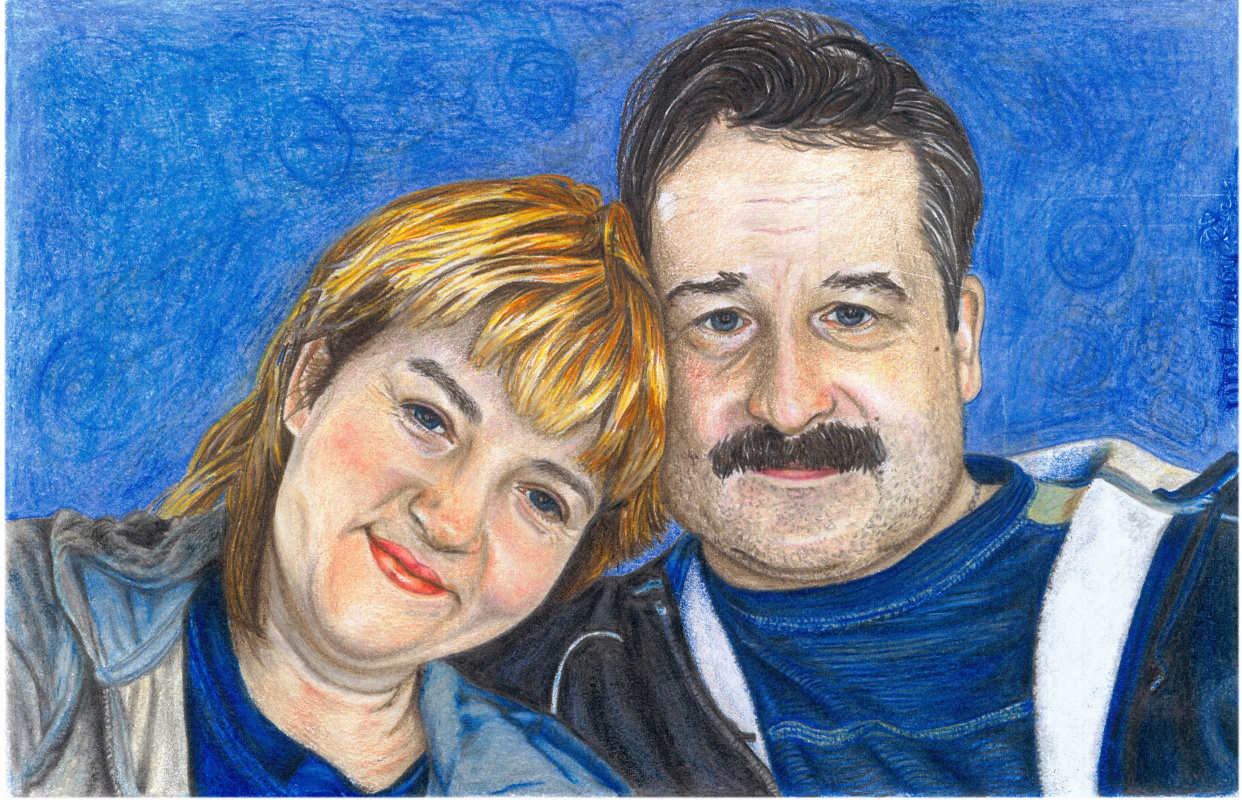 Портрет-коллаж семьи, цветными карандашами