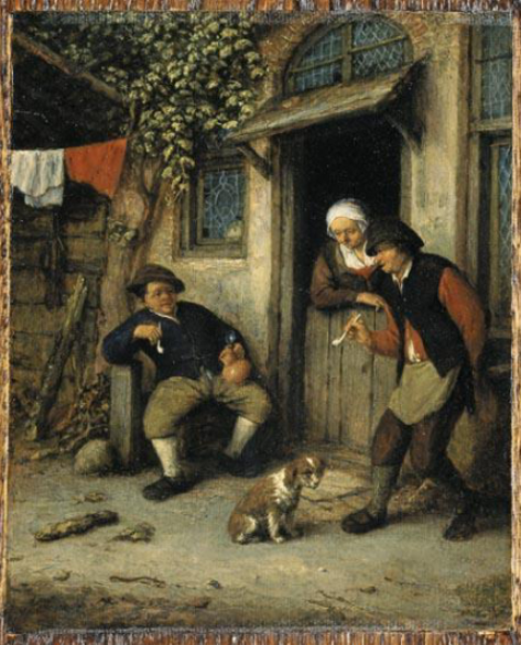 Адриан Янс ван Остаде. Мужчины курят у дверей крестьянского дома