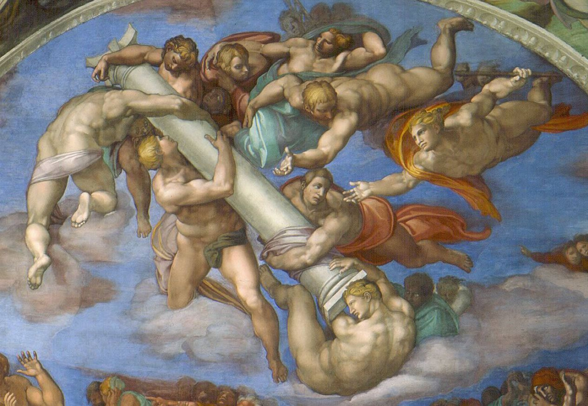 Микеланджело Буонарроти. Ангелы с атрибутами Страстей Христовых, правый люнет