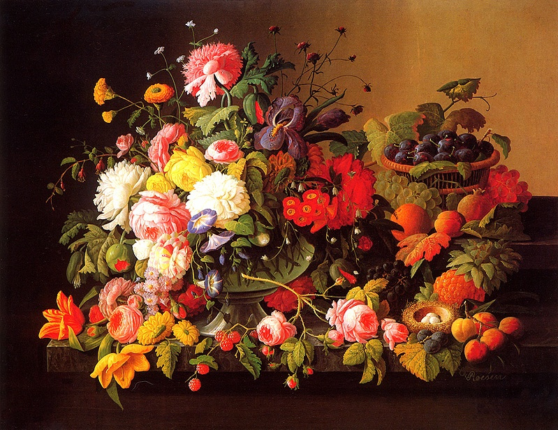 Северин Розен. Натюрморт с цветами и фруктами
