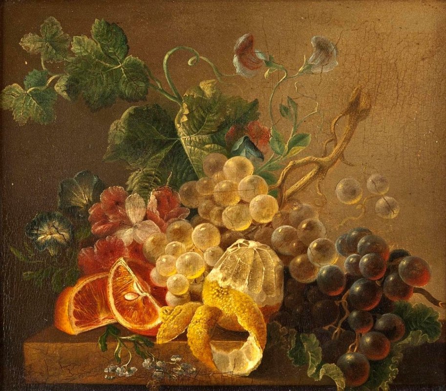 Иоганн Вильгельм Прейер. Натюрморт с виноградом, апельсинами и лимоном.