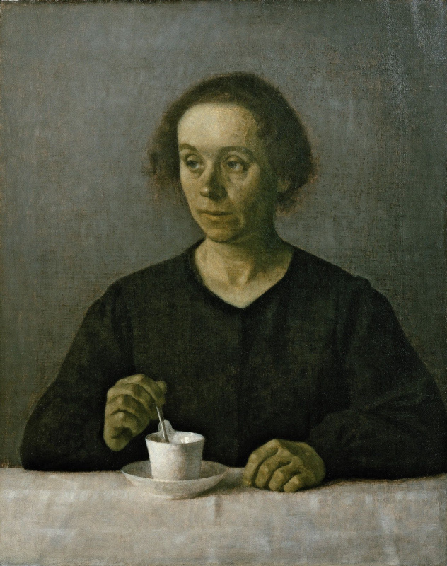 Vilhelm Hammershøi. Portrait of Ida Hammershoy with a cup of tea