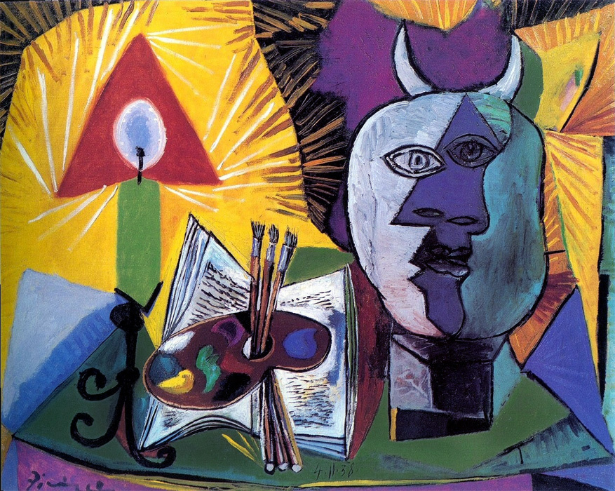Пабло Пикассо. Натюрморт со свечой, палитрой и головой Минотавра