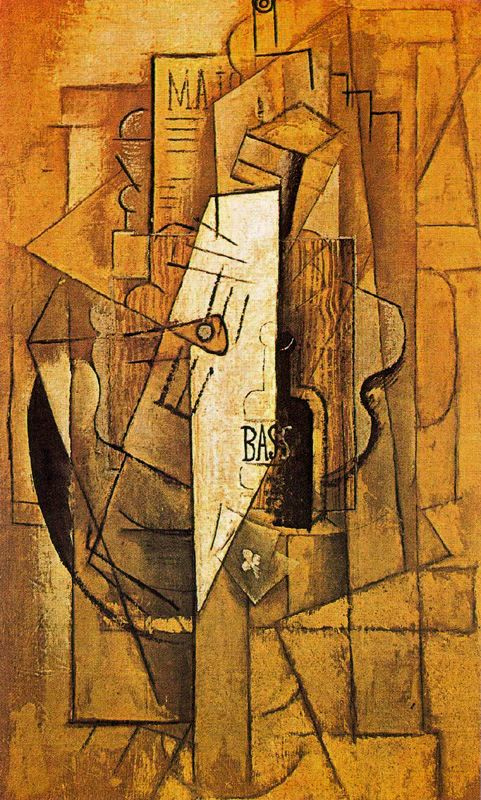 Пабло Пикассо. Бутылка Басса, гитара и трефовый туз