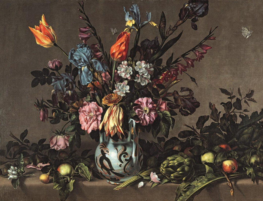 Антонио Понсе. Натюрморт с артишоками и талаверская ваза с цветами