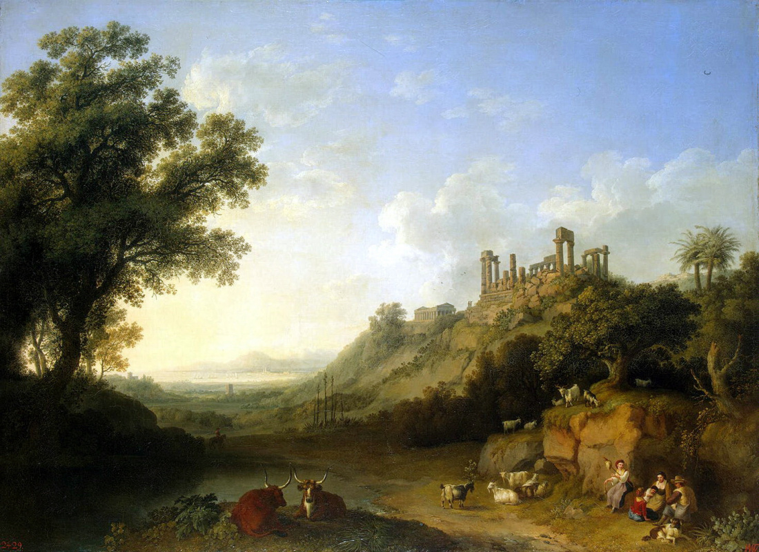 Якоб Филипп Хаккерт. Пейзаж с развалинами храмов в Сицилии