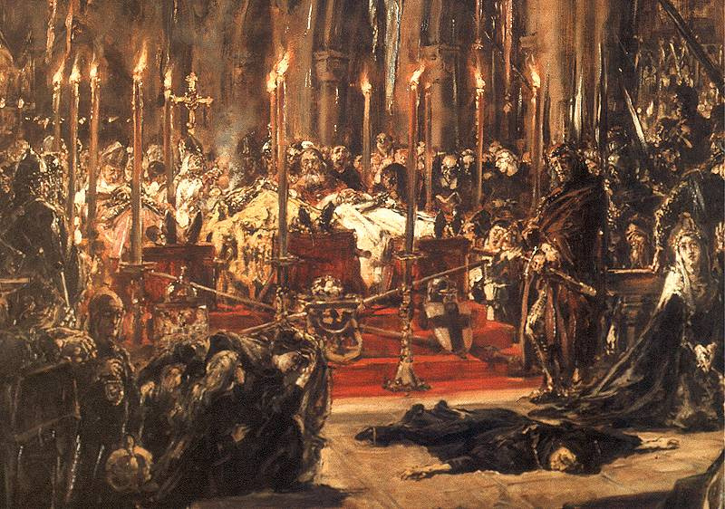 Ян Матейко. Похоронная церемония в соборе Вроцлава, объединение 1241 года. Фрагмент. Силезская герцогиня Ядвига на полу