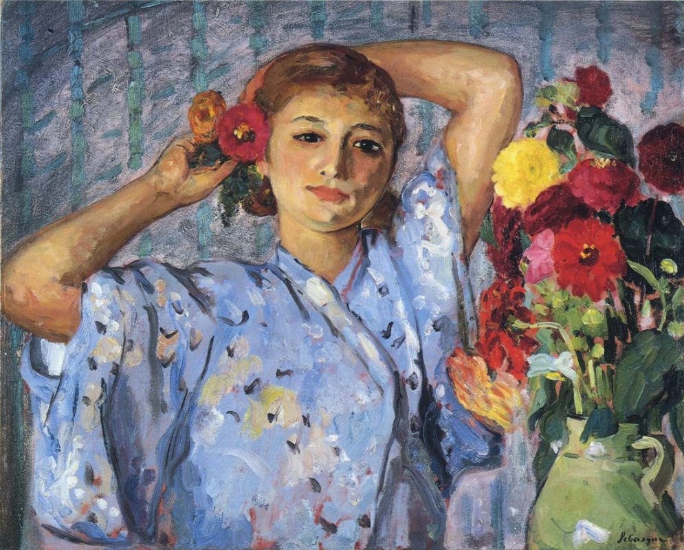 Анри Лебаск. Молодая девушка с цветами