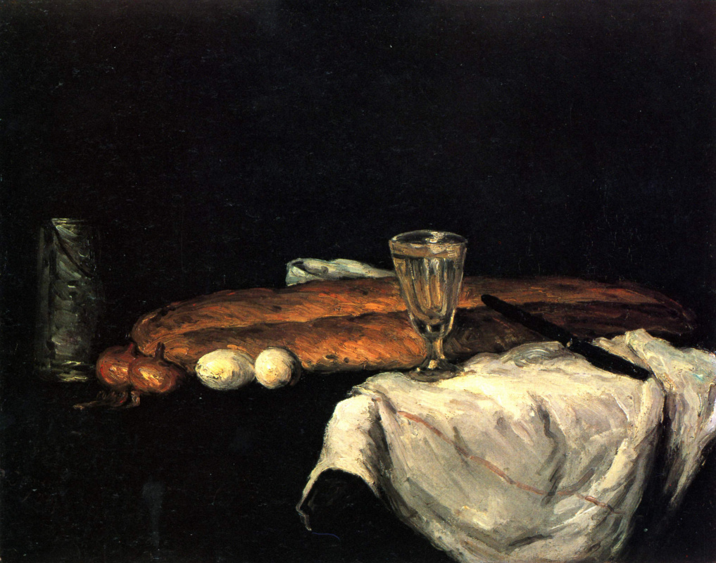 Поль Сезанн. Натюрморт с хлебом и яйцами